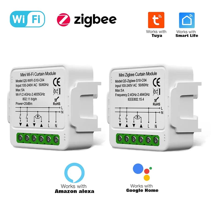 Modulo Interruttore Intelligente per Tende WiFi ZigBee, Controllo Remoto via App per Motori di Tende a Rullo e Persiane, Compatibile con Alexa e Google Home