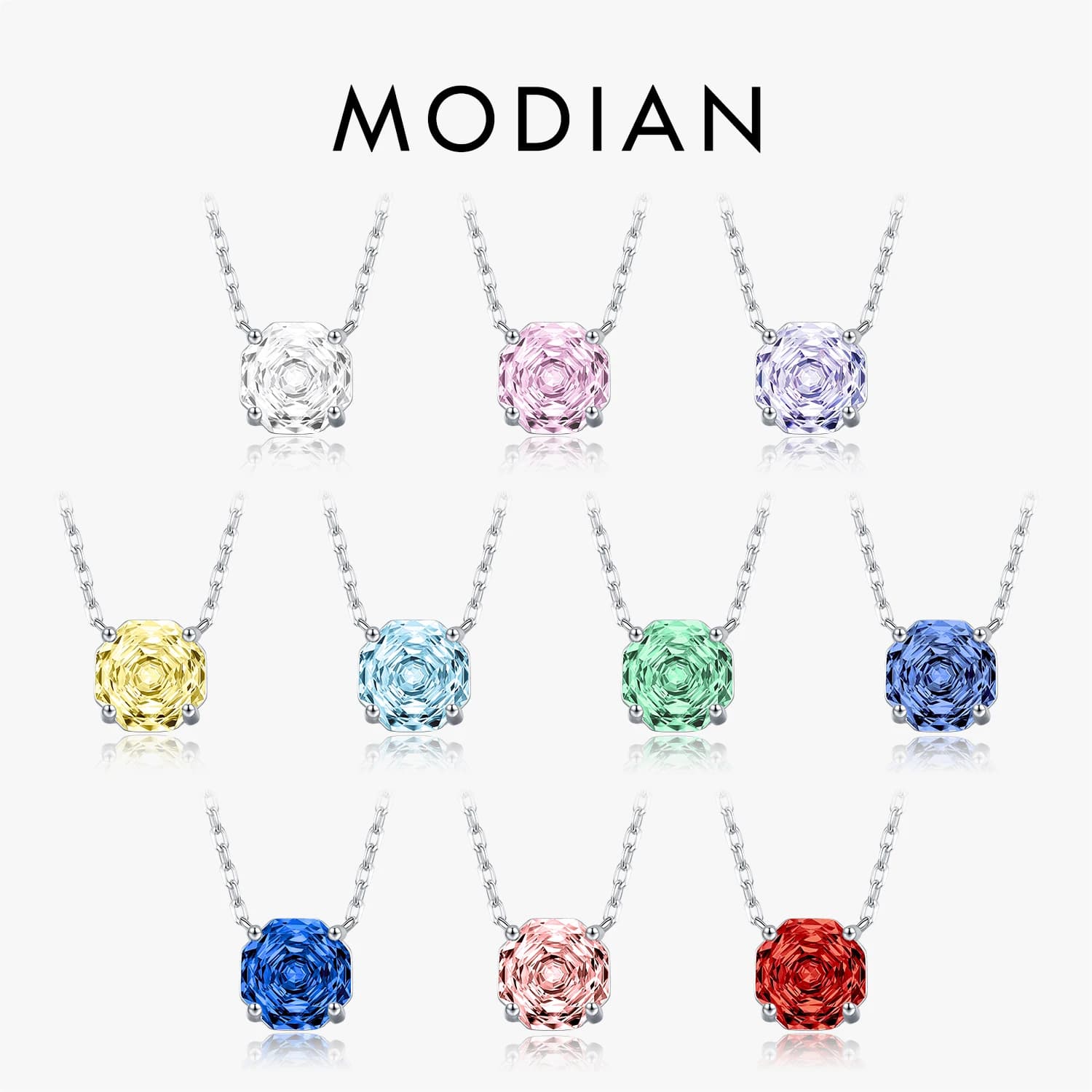 MODIAN 925 collane in argento sterling multi-colore ottagonale rosa taglio zirconi collane con ciondolo moda per le donne gioielleria raffinata