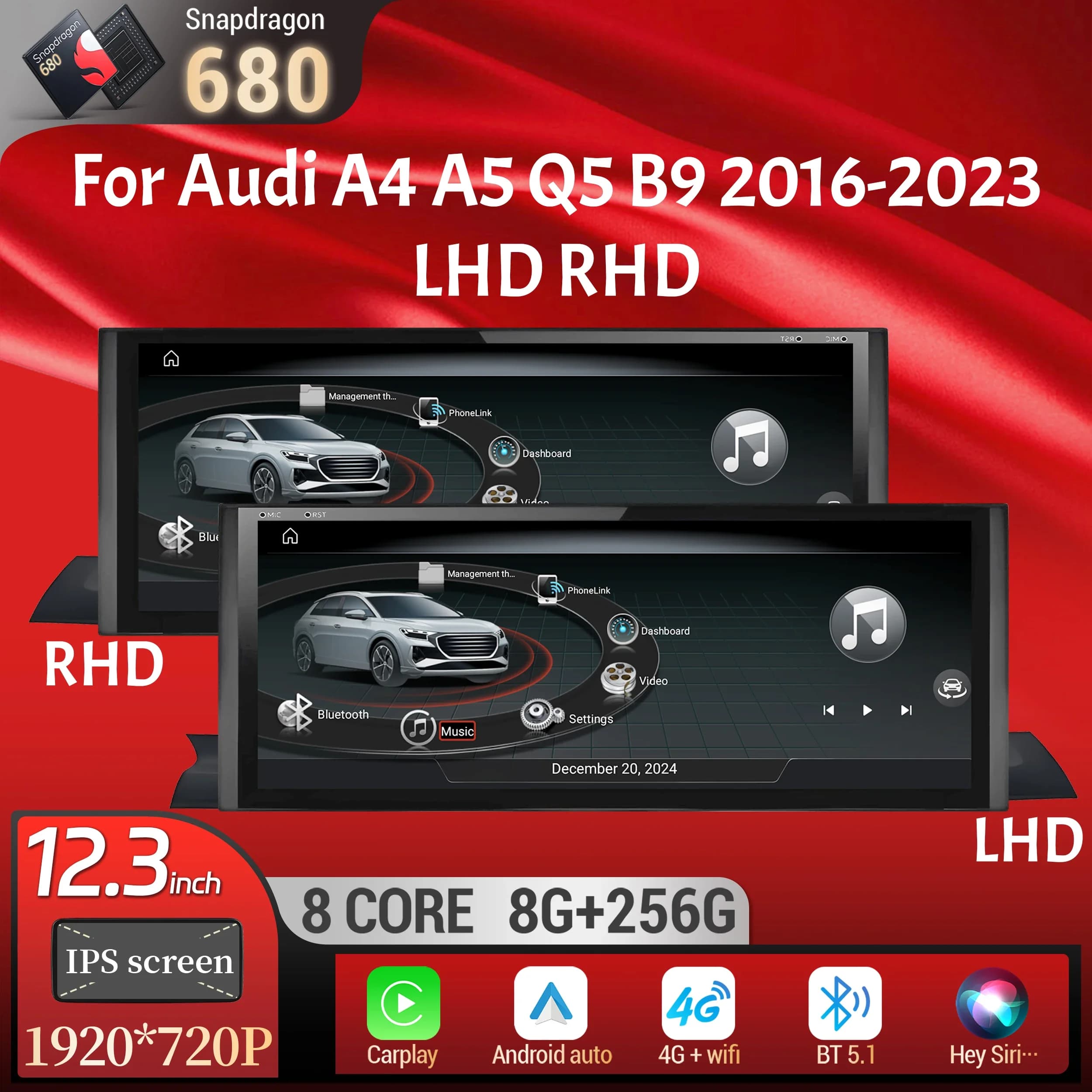 12.3 pollici Android 13 Autoradio Per Audi A4 A5 Q5 B9 2016-2023 Wireless BT Carplay Qualcomm Snapdragon 680 Unità Principale Touch Screen