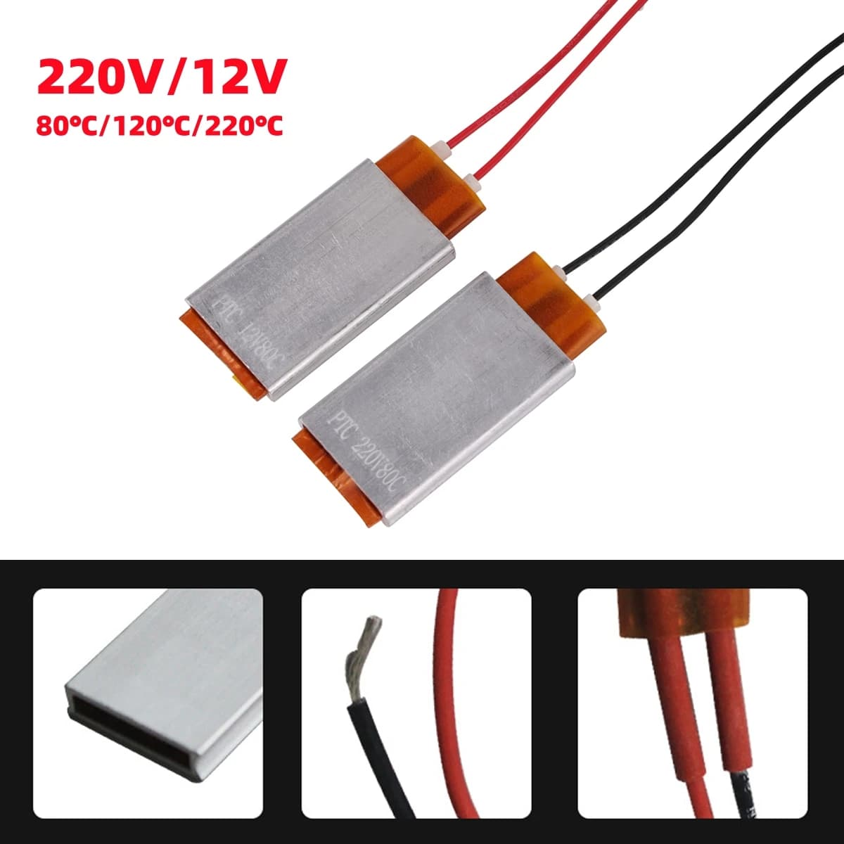 2 pz PTC Elemento Riscaldante 220 V/12 V 0-220 Gradi Celsius Incubatrice di Pollame Piastra di Riscaldamento Pulcino Lucertola Tartaruga lampada Raccordi Riscaldatore