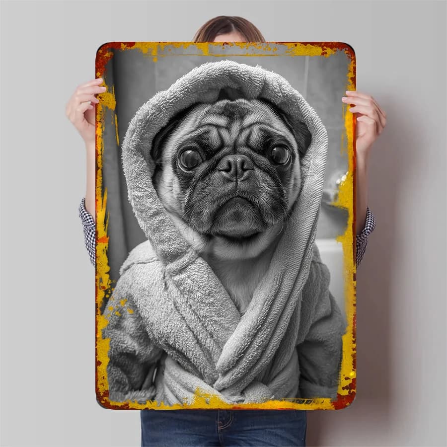 Nice bathrobe carlino Custom black and white metal wall decoration for home bathroom pet lover gift
