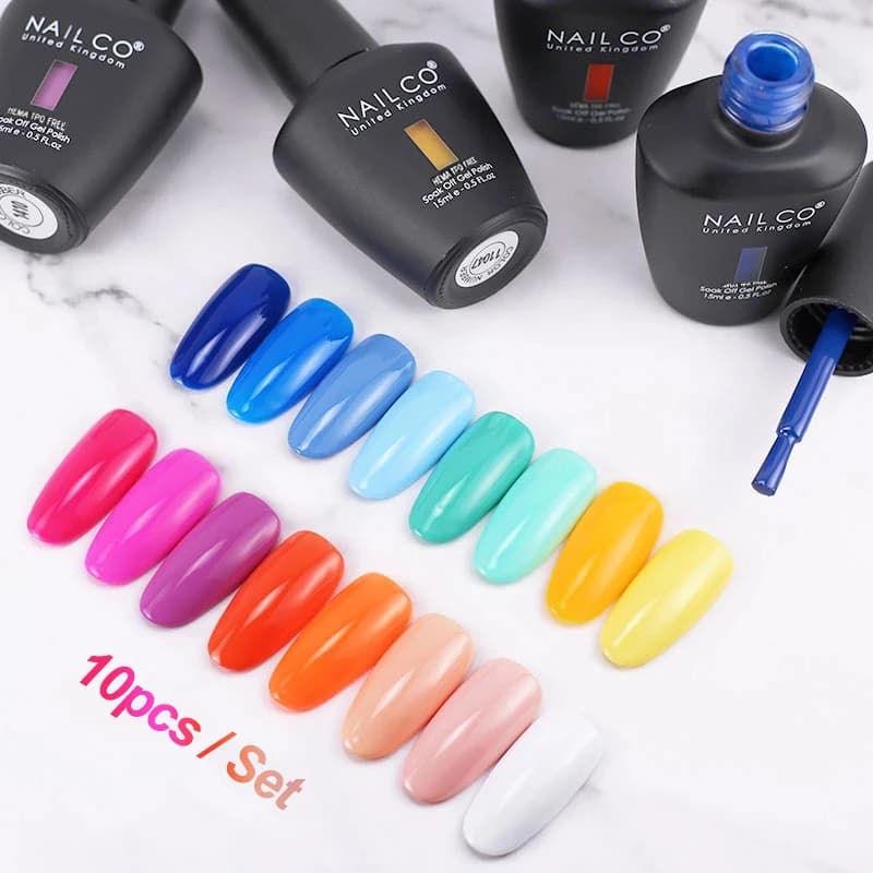 NAILCO 10pcs/Set UV Gel Polishes Nails Art Manicure 15ml HEMA TPO FREE Series Summer Gel Nail Lakiery Hybrydowe Varnishes Design