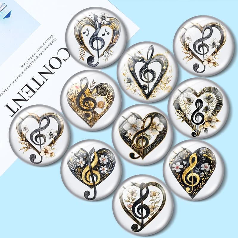 Music Note Heart 12/18/20/25mm glass cabochon necklace bracelet pendant rings for jewelry demo earrings back Making findings