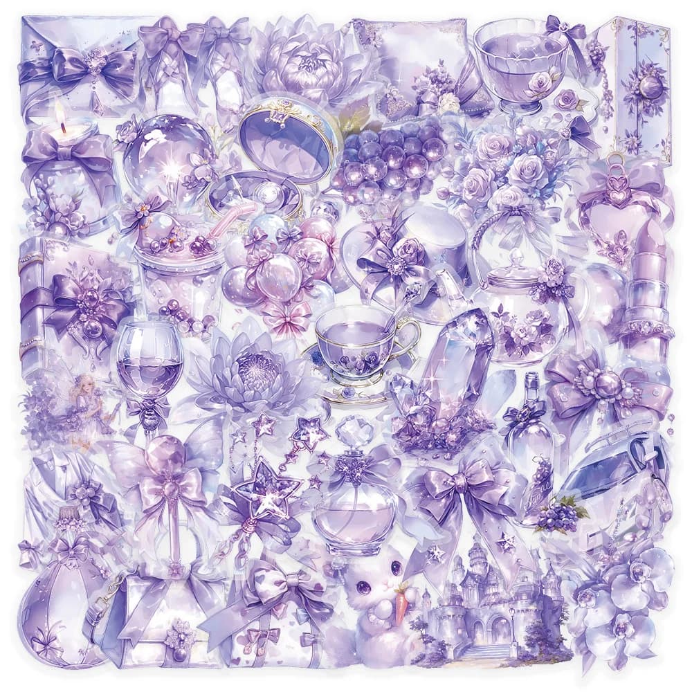 50 adesivi in PET da sogno viola, decorazione a forma di cuore per ragazza, quaderno, bottiglie d'acqua, adesivi per notebook di cancelleria per desktop
