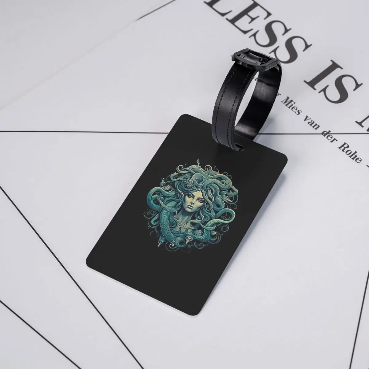 Etichette per Bagagli Stile Vintage Medusa Gorgone dell'Antica Grecia, Targhette per Valigie da Viaggio, Porta Etichette con Spazio per Nome e Indirizzo