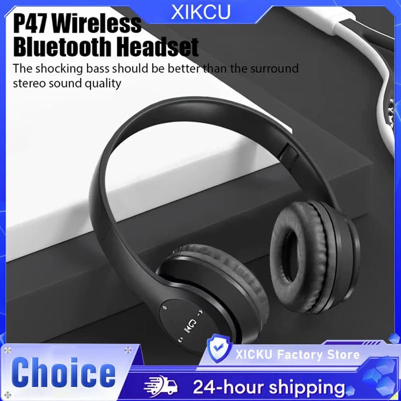 Stereo P47 Bluetooth 5.0 Foldable Headphones, Universal Wireless Headphones for Sports and Gaming