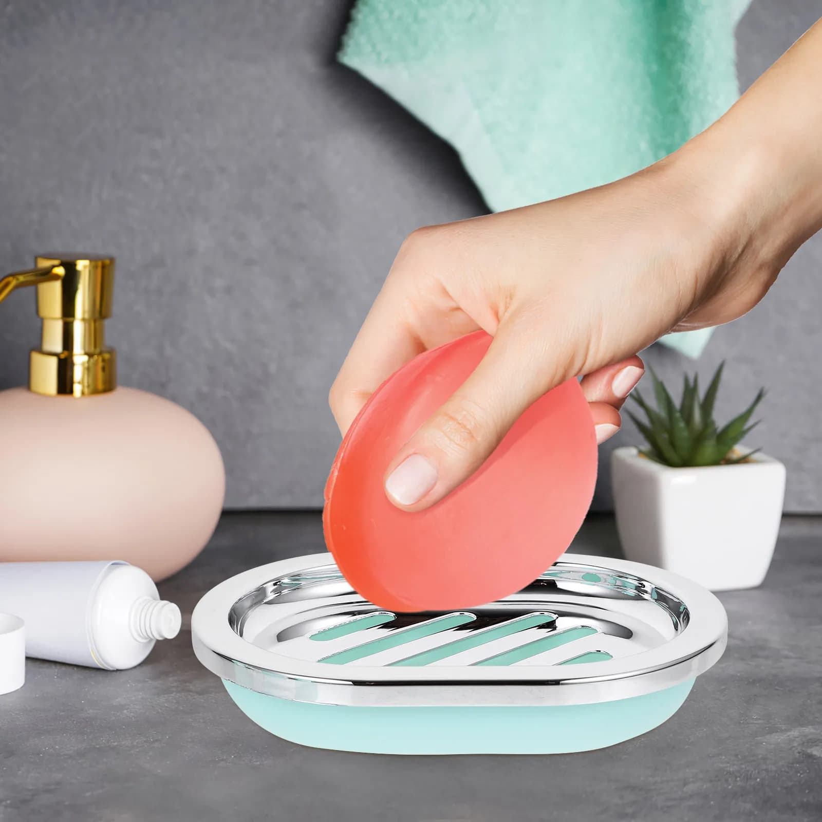 6 Piece Bathroom Accessory Set Plastic Soap Dispenser Toothbrush Holder Modern Easy Clean Design