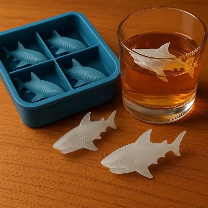 Stampo per griglia per ghiaccio in silicone con squalo Stampo per produttore di ghiaccio 3D a rilascio facile per la cucina della bevanda del frigorifero potabile dell'acqua domestica