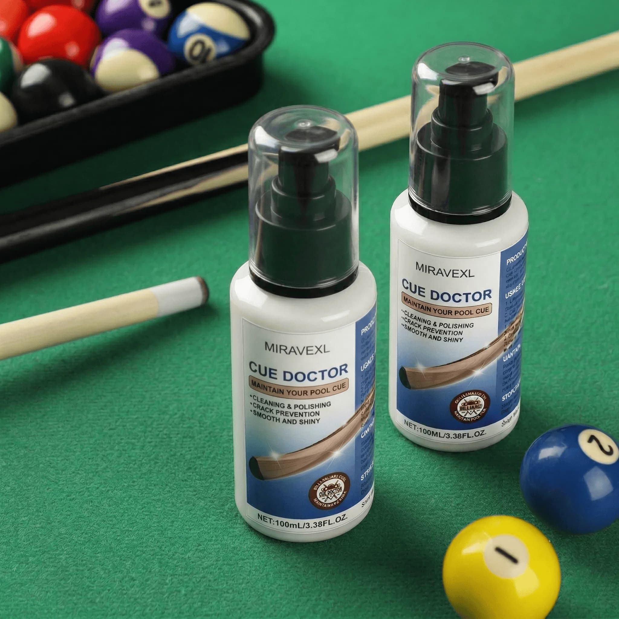 MIRAVEXL Liquido Pulitore e Lucidante per Stecche da Biliardo, Olio per Manutenzione Stecche da Snooker, Previene le Crepe, Accessori per una Superficie Liscia e Lucida