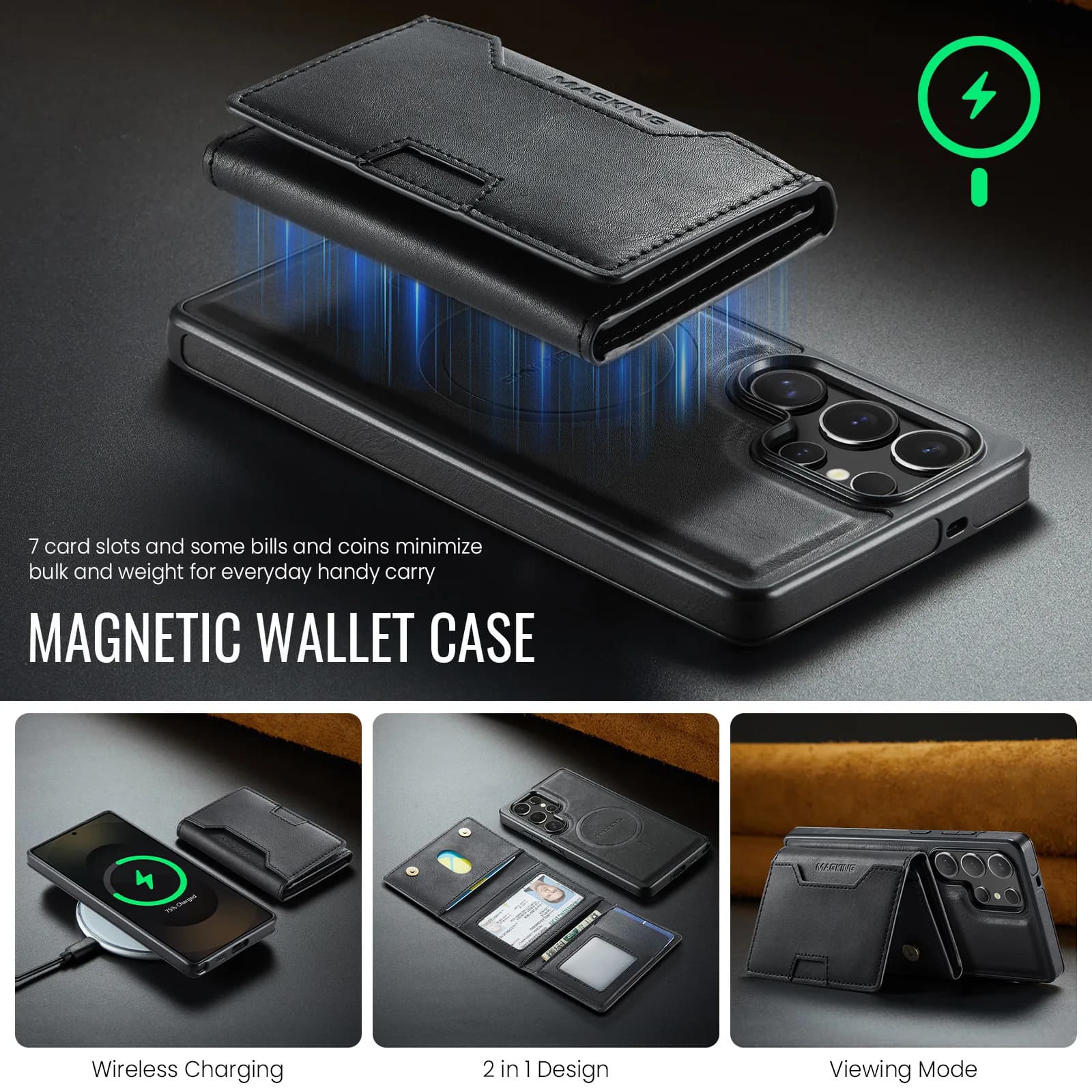 Custodia per telefono in pelle staccabile per Samsung Galaxy S25 Ultra S26 Plus Edge S24 FE S23 N52 con blocco RFID magnetico e slot porta carte