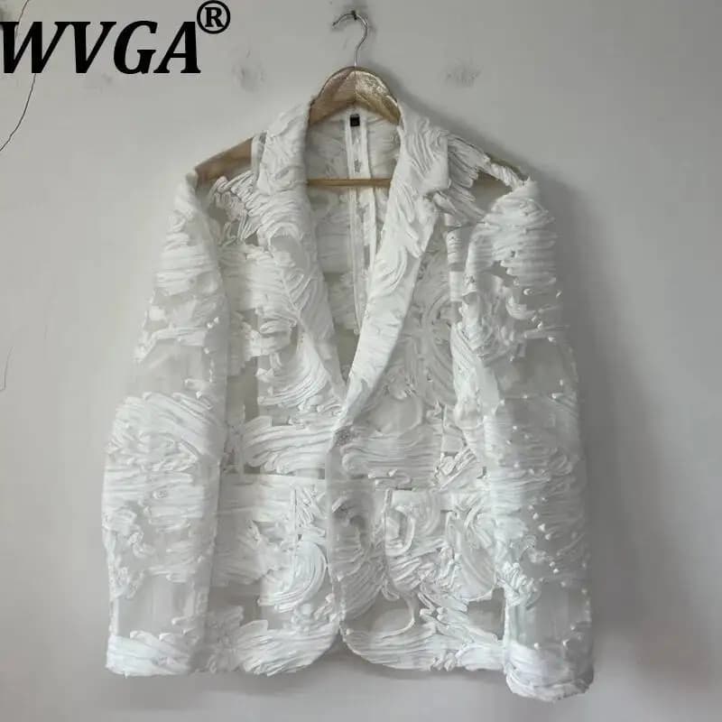WVGA Spring Summer New Men's Three-dimensional Floral Pattern Sheer Organza High-end Blazer Ncihe Chic Casual Jackets Ins W22784