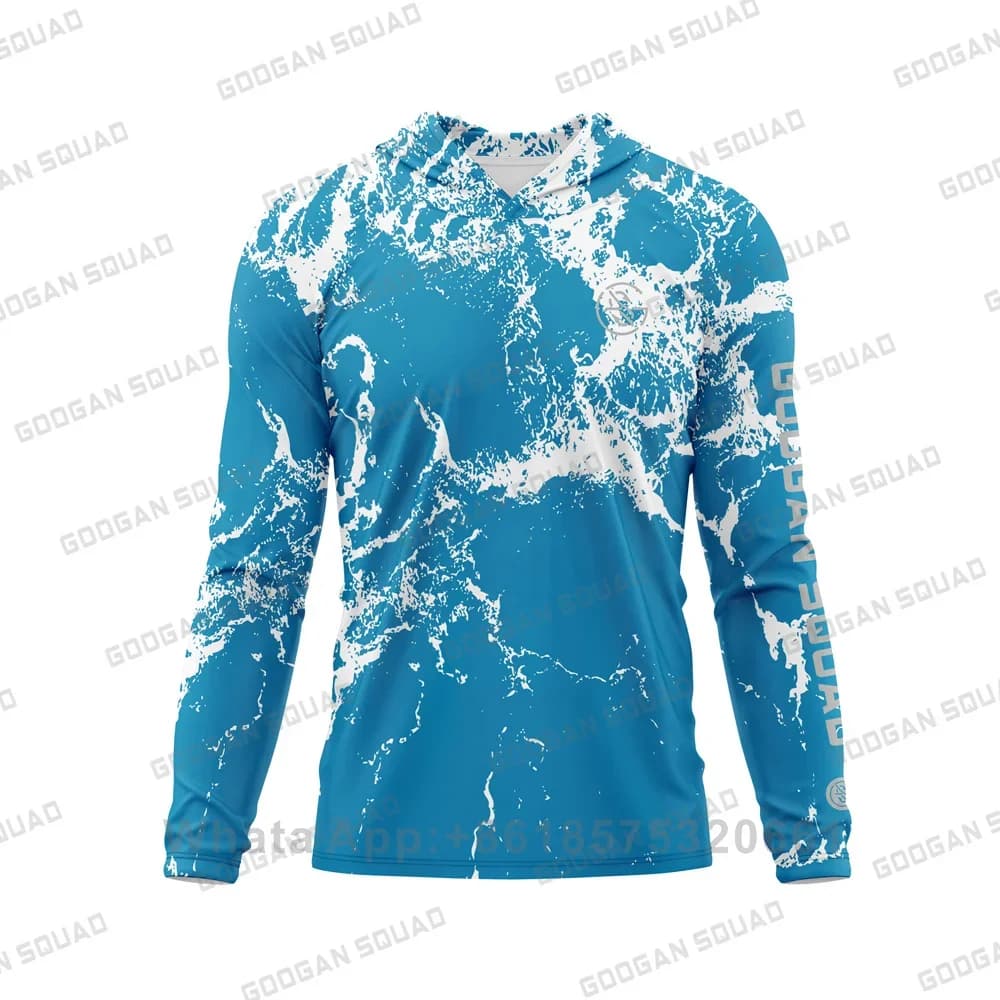 Googan Squad Uomo Upf 50+ Protezione solare Camicia UV Felpa con cappuccio Manica lunga ad asciugatura rapida Tinta unita Rash Guard Pesca Nuoto T-shirt