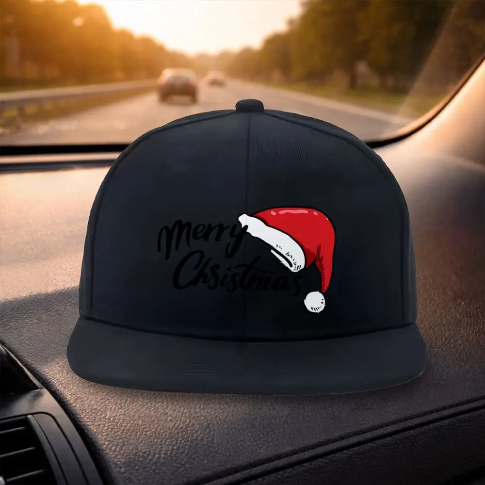Unisex Classic Flat Brim Baseball Cap Fashionable Christmas Hat with Merry Holiday Design Black Casual Cap Suitable for Outdo