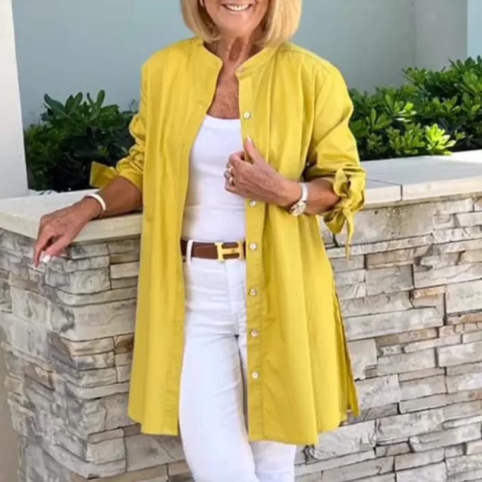 Moda Bottoni a maniche lunghe Camicia da donna 2024 Autunno Casual Solid Top e camicette Camicie gialle da donna Top lungo Femme