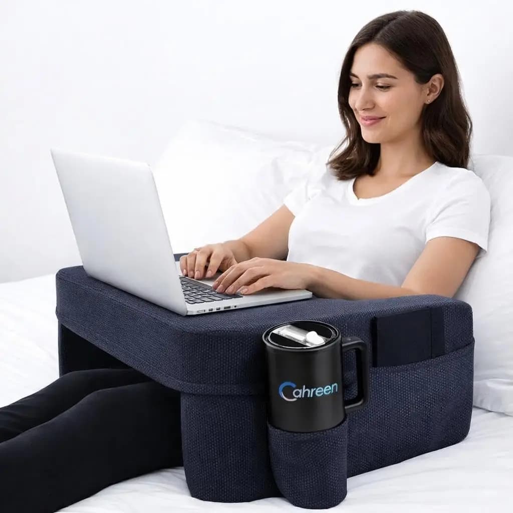 Cuscino Ergonomico per Laptop con Supporto per Braccia, Cuscino Portatile per Letto, Gaming e Lettura con Portabicchieri