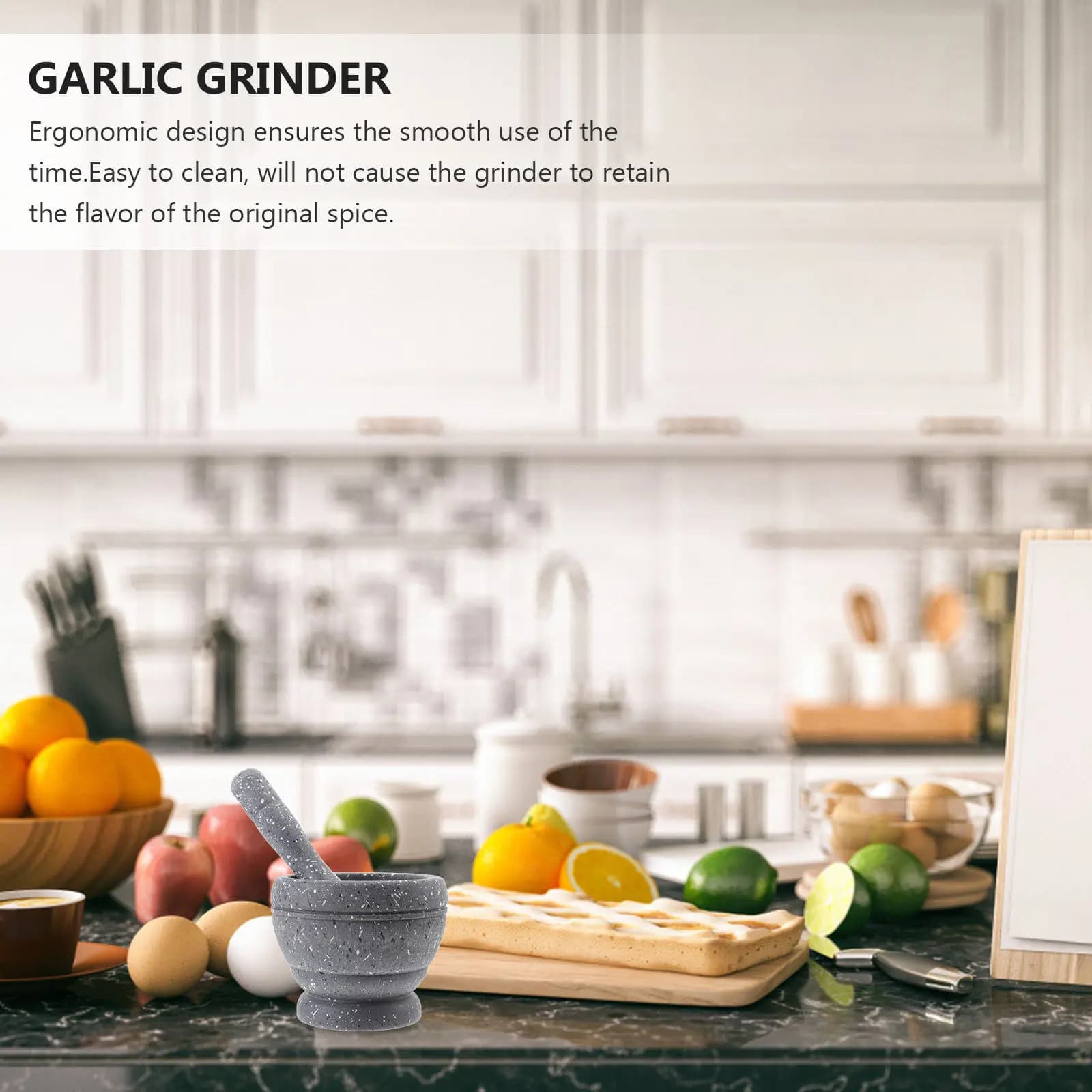 Set di Mortaio e Pestello per Aglio, Ciotola su Piedistallo, Macinino per Spezie, Design Ergonomico, Portatile, Facile da Pulire, per Cucina