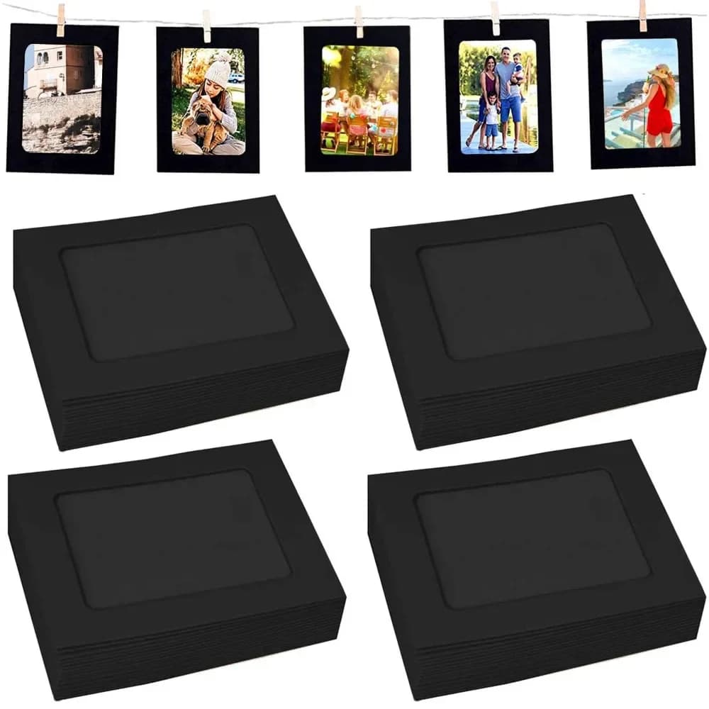 84 pezzi di cornici per foto in carta, album con cornici per foto da appendere a parete fai da te ultrasottili nere + set di corde + clip, decorazione da parete fai da te