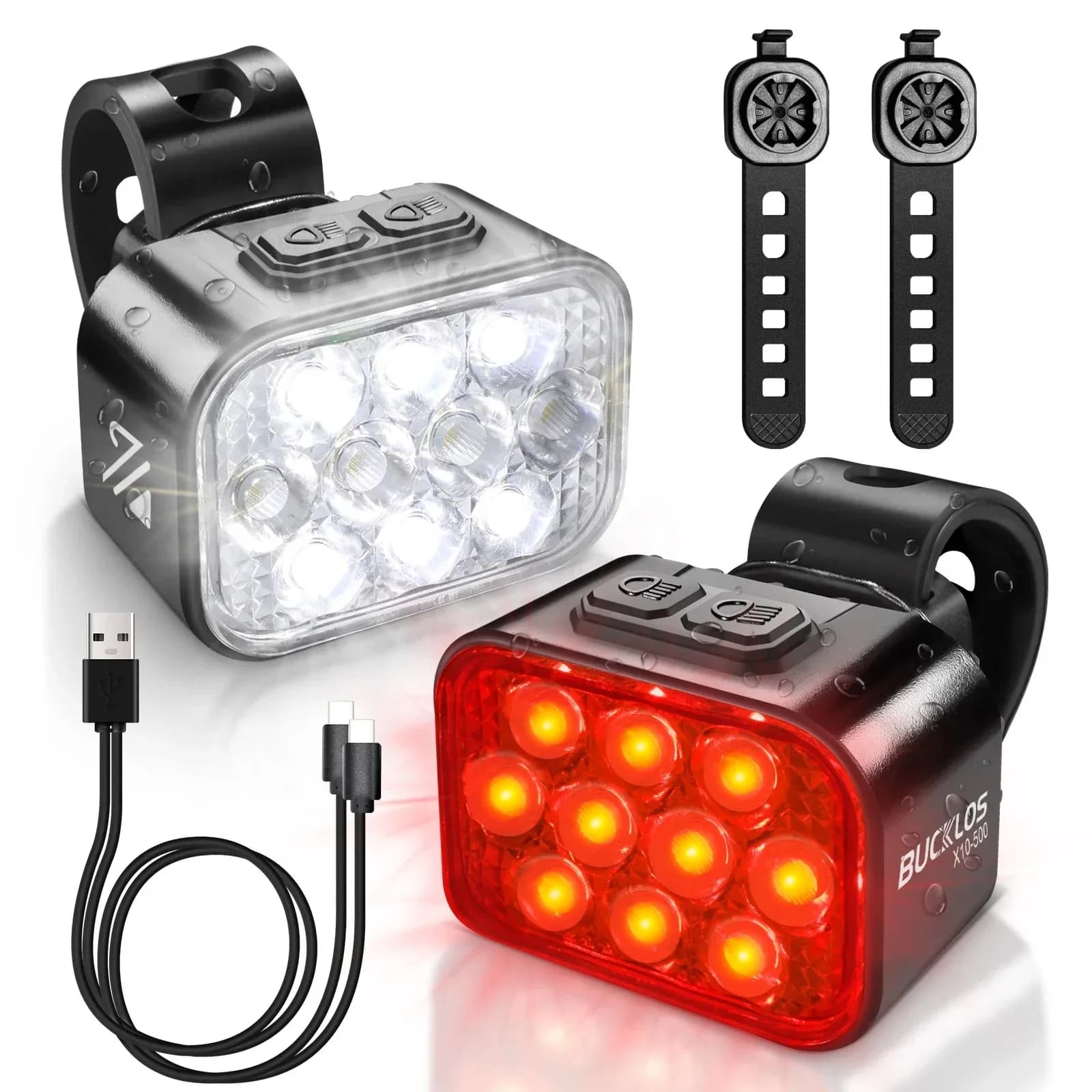 OEM/ODM BUCKLOS Carica USB Faro LED per bicicletta Fanale posteriore MTB Lampada anteriore posteriore per bici Luci posteriori impermeabili Torcia per ciclismo