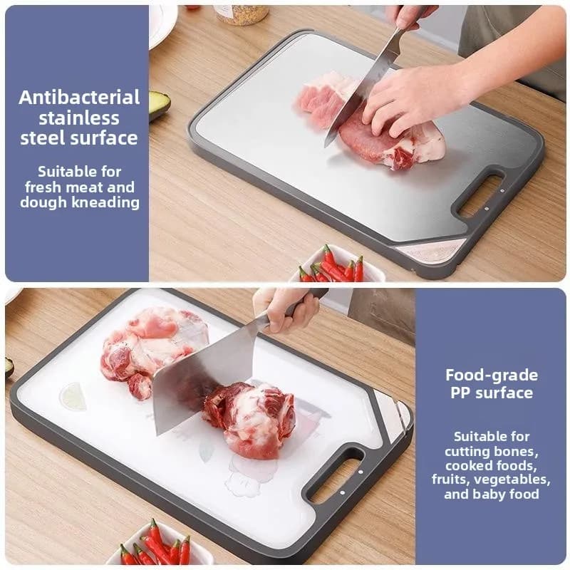 Albxgcb Tagliere da Cucina in Acciaio Inossidabile a Doppia Faccia Ispessito, Anti-muffa, con Design Effetto Legno, per Utensili e Bacchette, Grado Alimentare