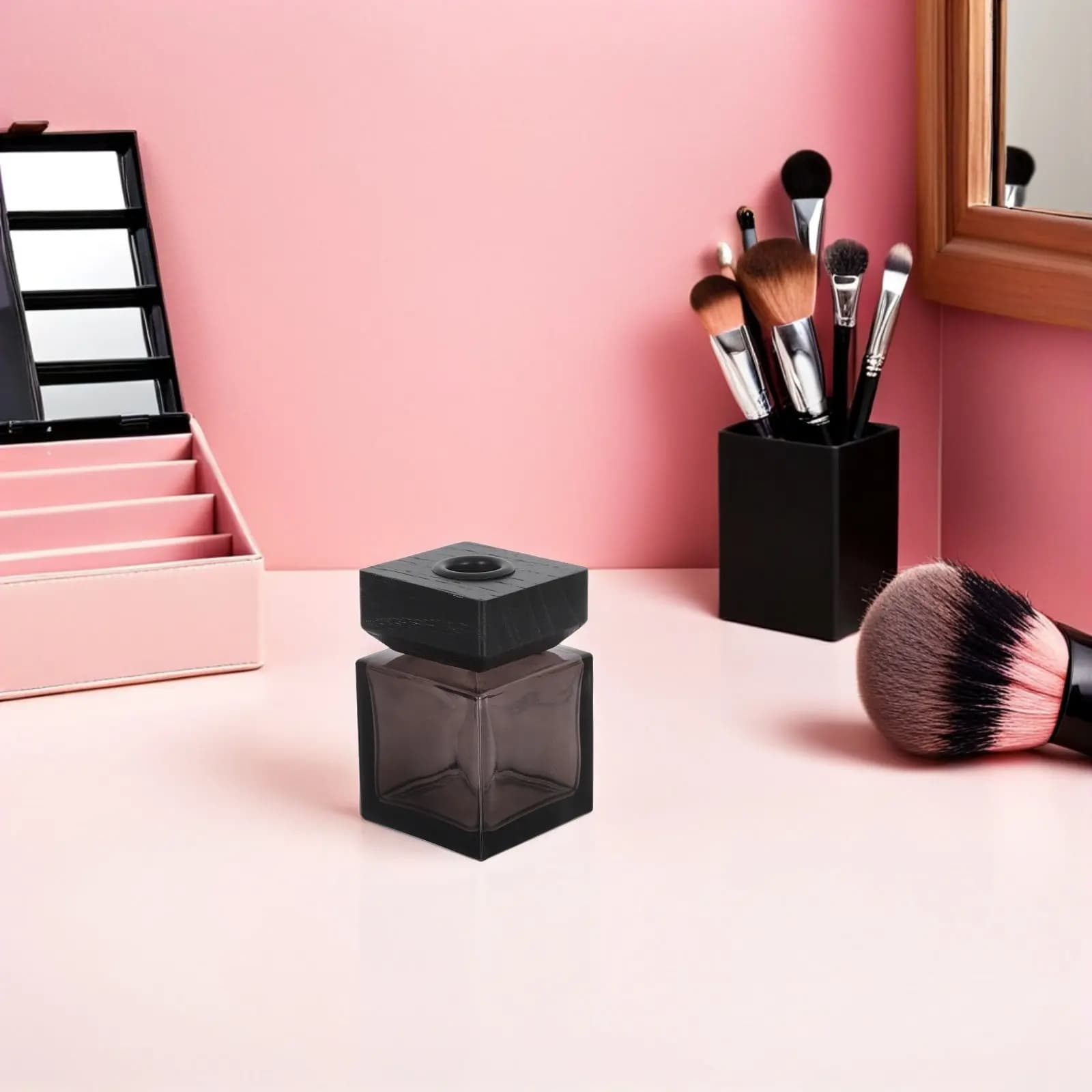 2Pcs Glass Diffuser Bottles Square Wooden Lid Refillable Empty Aromatherapy Essential Oil Bottle Car Bedroom Home Decor