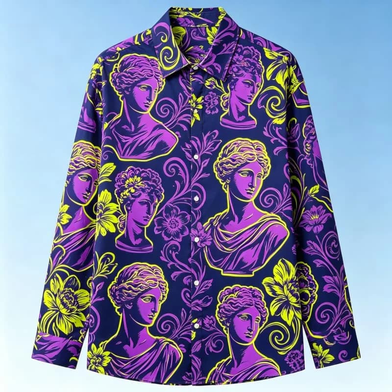 Men's Mythical Art Printed Long Sleeve Shirt, Suitable for Theme Activities, Casual Dressing, and Unique Style Dressing
