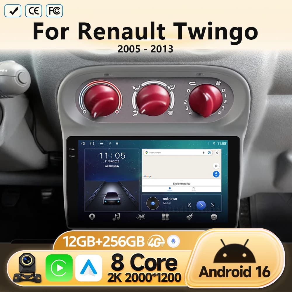 Head Unit For Renault Twingo 2005 2006 2007-2013 Smart Android Screen Car Radio GPS Navigation Multimedia Video Player No 2 Din