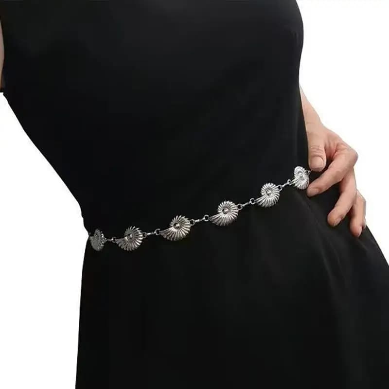 Gold Adjustable Long Waist Belt – Vintage Openwork Metal Body Chain, Dress Belt for Women
