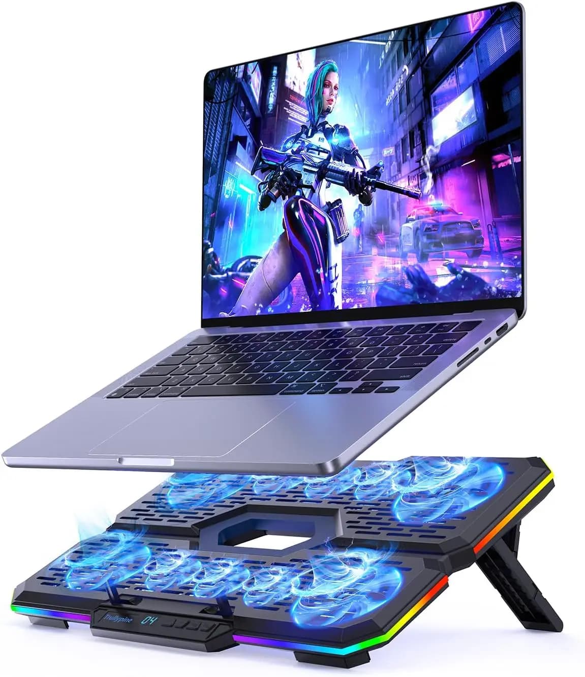Base di Raffreddamento per Laptop da Gaming con 10 Ventole Silenziose, Supporto Regolabile per Laptop da 12-18.1 Pollici, Luci RGB e Porte USB