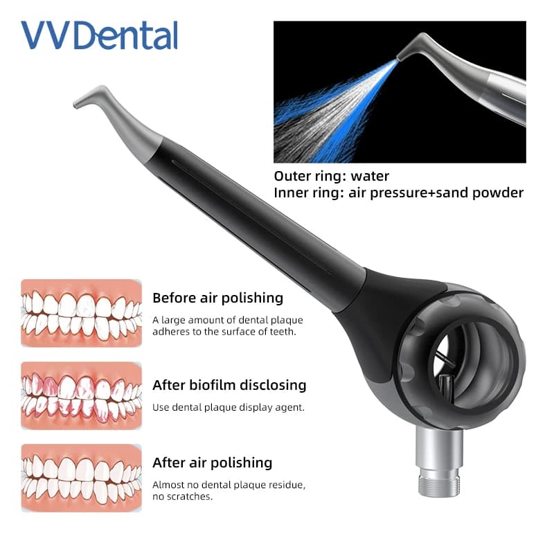 VVDental Teeth Whitening Sandblasting Gun with Double-Sided Transparent Window 2/4 Holes Detachable Cover Alumina Polisher