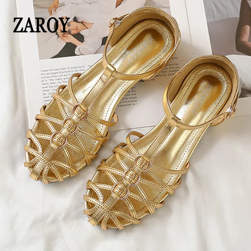 Designer Narrow Band Big Size Flat Sandals Women Summer Casual T-tied Cross Strap Weave Hollow Beach Roman Gladiator Sandalias