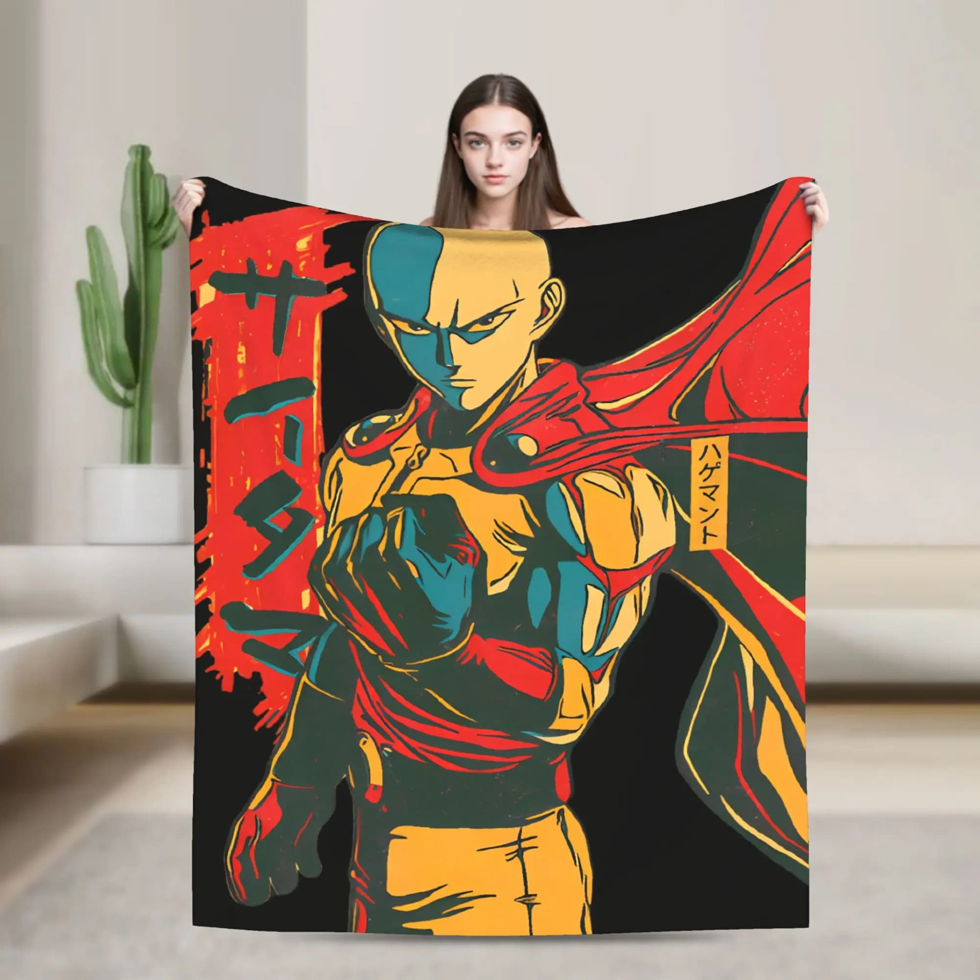 One Punch Man Saitama Anime Graphic Super Warm Blanket Picnic Plush Bedding Throws Print Flannel Bedspread Sofa Bed Cover
