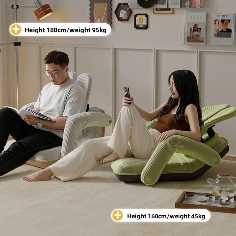 Balcony Foldable Relax Armchair with Cushion, Tatami Bed Chair with Adjustable Backrest, Double Backrest for Living Room