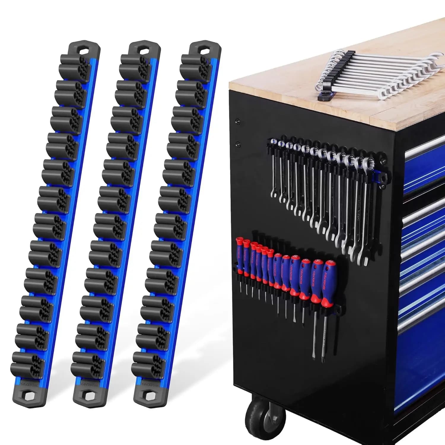 Set of 3 Magnetic Organizers for Screwdrivers and Keys, Aluminum Tools Door with 36 Parts (Un Included Tools)