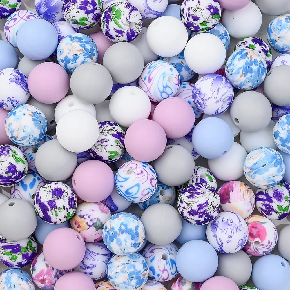 30pcs Mixed Color Camouflage Silicone Beads, Round Spacer Beads for DIY Jewelry Bracelet Keychain Beaded Pen, Loose Beads Crafts