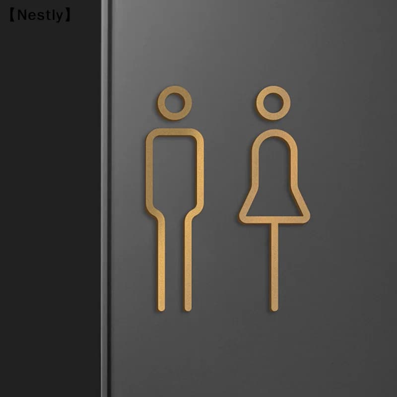 Targa Segnaletica WC in Ottone Nero e Oro, Adesivo per Porta Bagno, Cartello Segnaletico per WC〔Nest〕