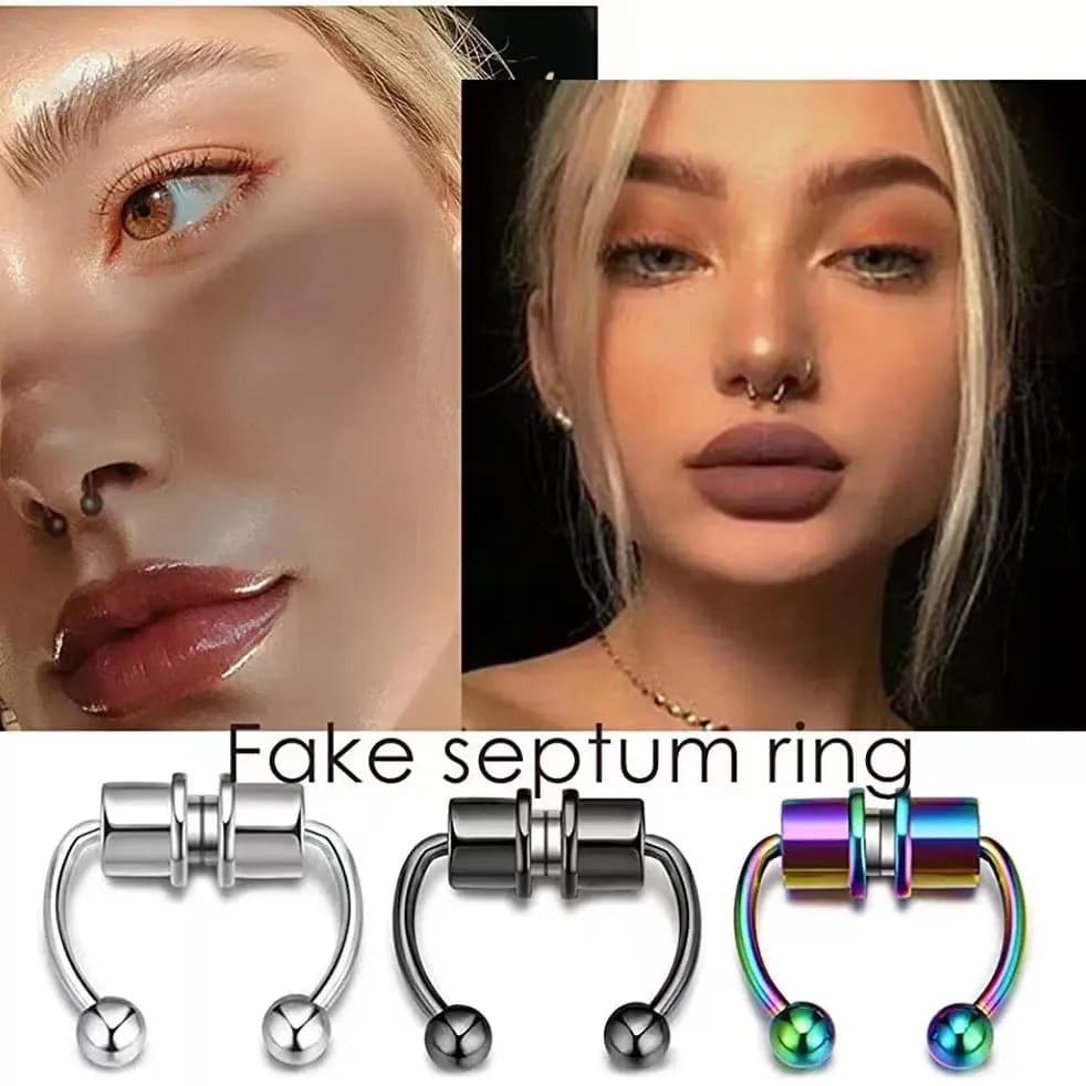 Women Fake Piercing Nose Ring Hoop Septum Piercing Nose Clip Rock HipHoop Stainless Steel Magnet Fashion Body Jewelry Wholesale