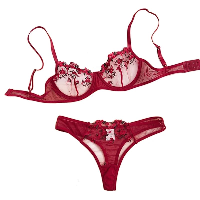Set di Biancheria Intima Sexy a Due Pezzi con Ricami Floreali per Donne, Lingerie Erotica Notturna