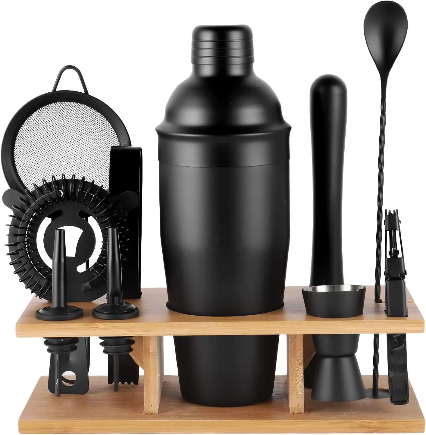 Set Shaker per Cocktail 11 Pezzi, Kit da Barman Nero 25oz, Strumenti per Miscelare Bevande in Acciaio Inox per Casa e Bar