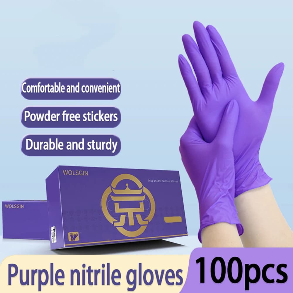 Guanti monouso in nitrile viola da 50/100 pezzi, guanti per contatti alimentari, guanti per tatuaggi resistenti all'olio per tinture per capelli