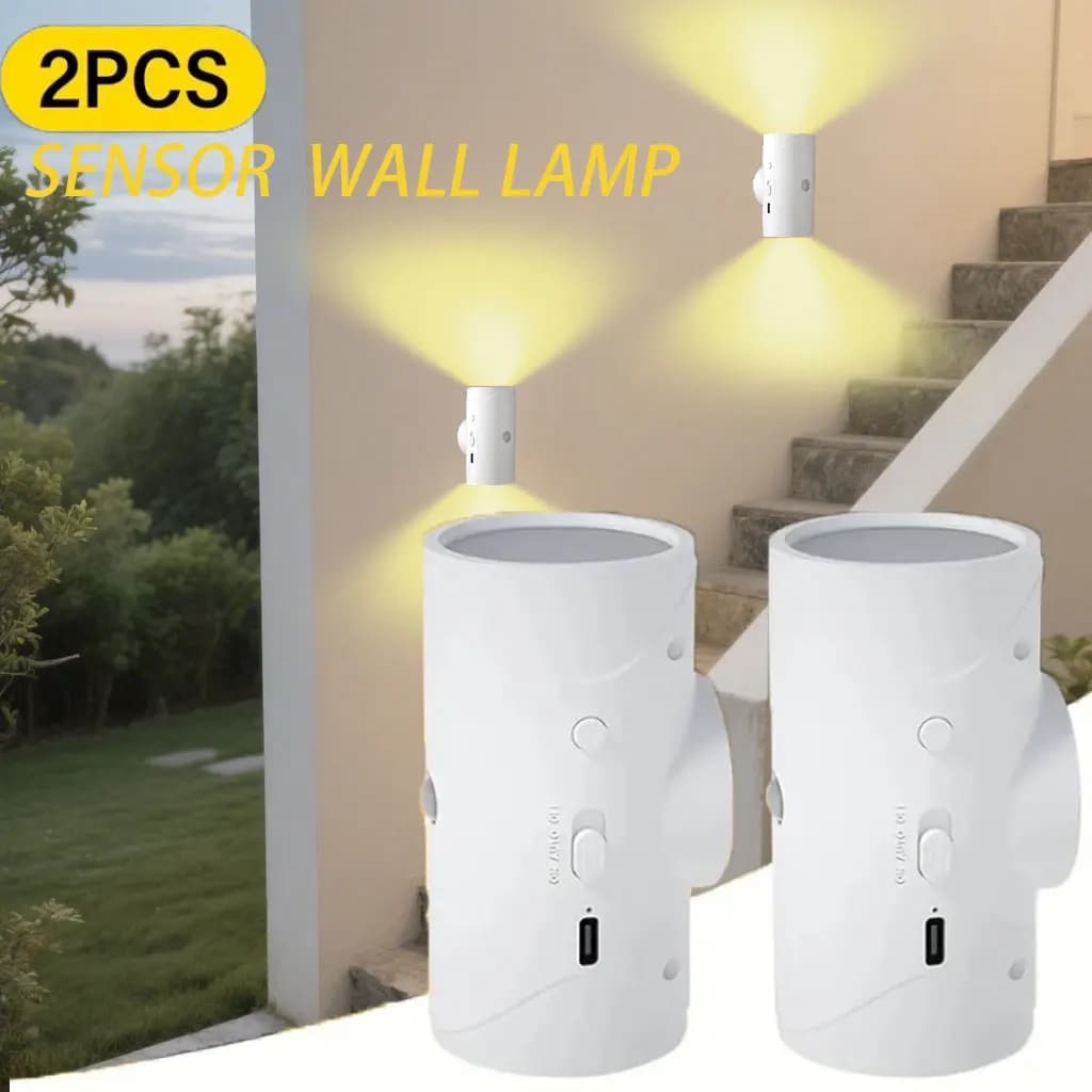 2 pezzi luci notturne con sensore di movimento a LED lampada da parete con montaggio magnetico ricaricabile USB calda 15 colori RGB lampada da interno per scale