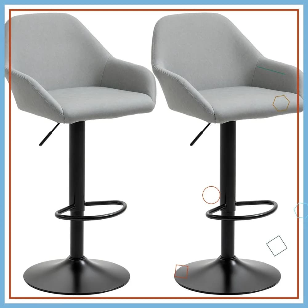 Sgabelli da bar girevoli regolabili con poggiapiedi e schienale, sgabelli da cucina in pelle PU, set di 2 grigi