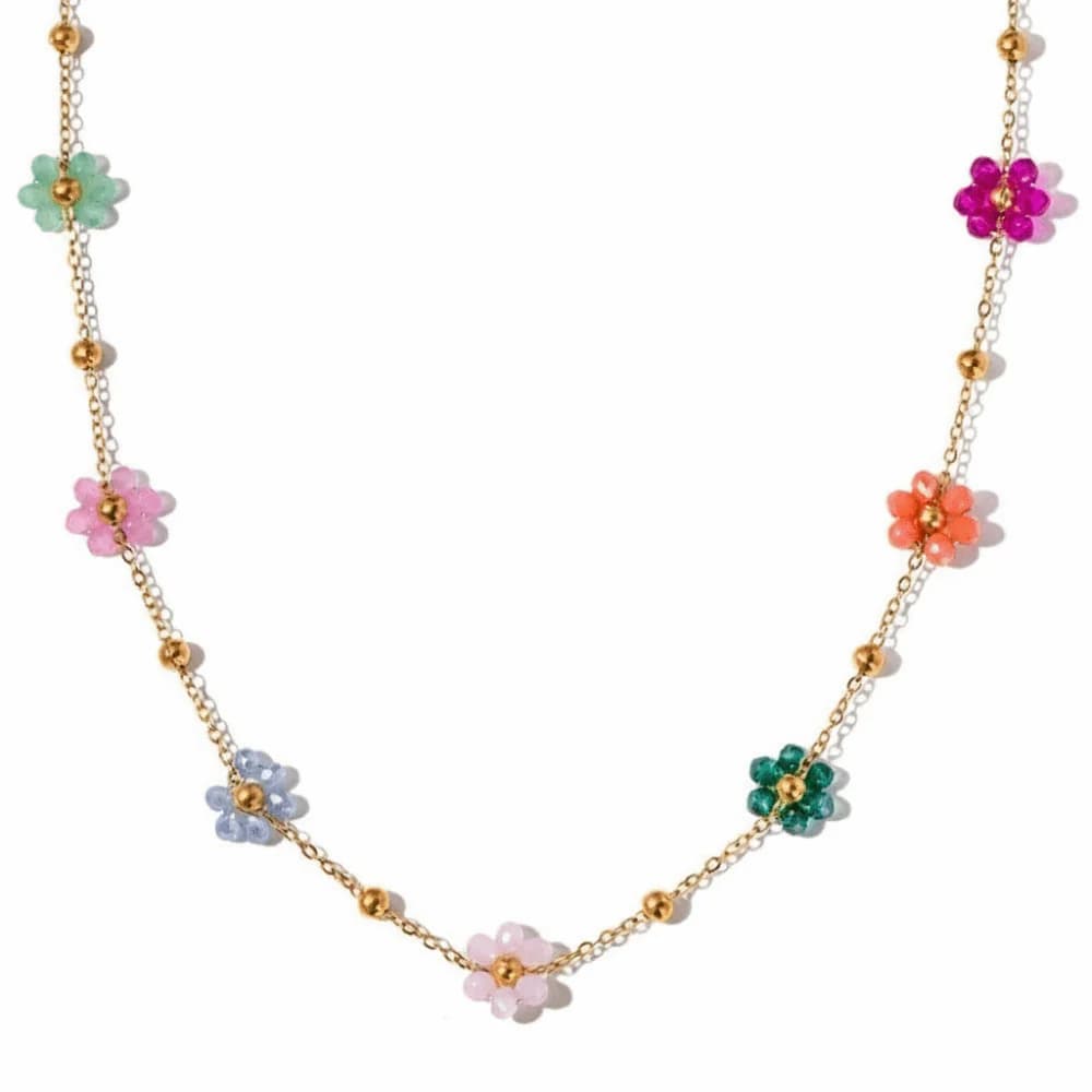 Collana con Cuore di Perline Colorate, Bracciale a Catena Floreale Trendy ed Elegante, Gioielli Versatili Impilabili Placcati Impermeabili per l'Estate