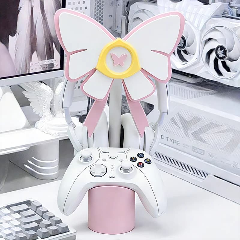 Custom QiaoQiaoMei Dream Wing Headset Stand, Ivory Series Dual Storage for Headphones & Controllers, Cute 3D Printed Design,Desk