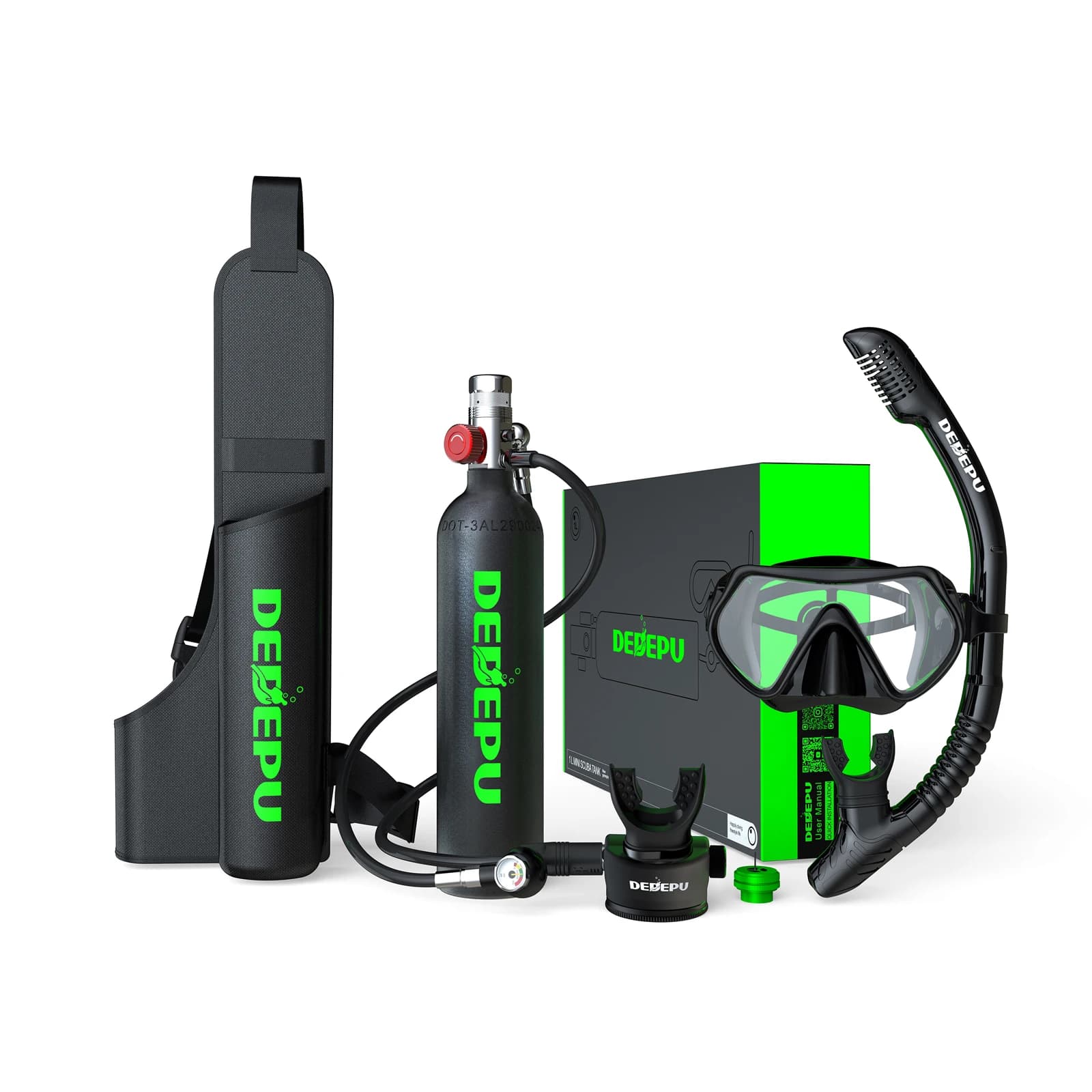 DEDEPU Portable Mini Diving 1-Liter Cylinder Aluminum Alloy Tank with Diving Mask Snorkel Set for Snorkeling