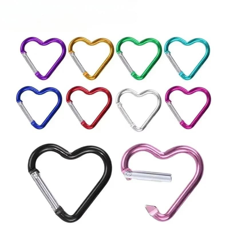 10 pezzi moschettone in alluminio a forma di cuore portachiavi clip portachiavi esterno gancio bottiglia d'acqua fibbia appesa kit da viaggio accessori