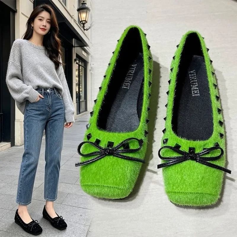 French-style Square-toe Flat Shoes, Shallow Grandma Shoes for Women, 2026 New Versatile Soft-soled Slip-on Studded