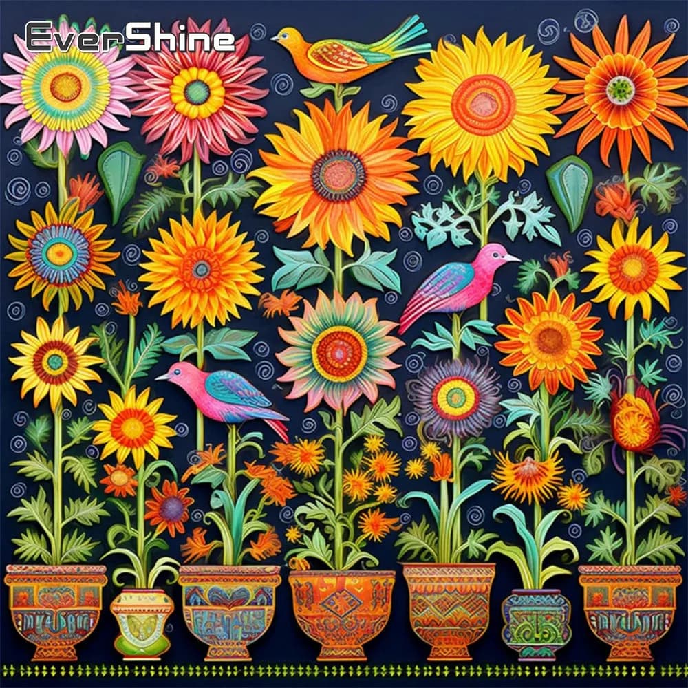 Evershine Embroidery Supplies Sunflower Unique Cross Stitch Kit Potted Flowers Needlework Picture DIY Home Living Room Art Craft