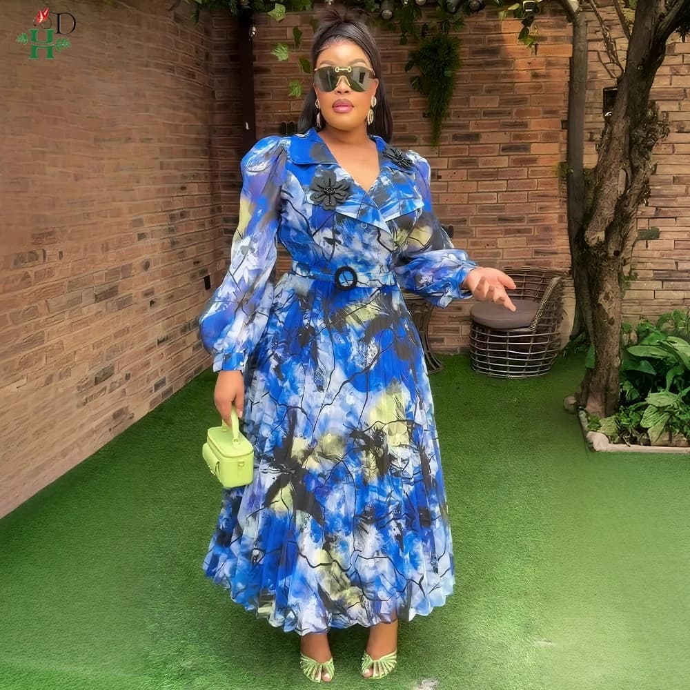 H&D 2025 New Fashion Abiti lunghi africani per le donne Plus Size Africa Elegante caftano Musulmano Abito da sera in chiffon pieghettato
