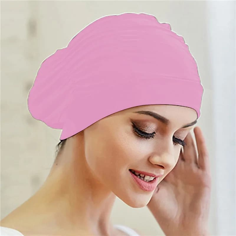 Women's Swim Hat Long Hair Swim Hat for Girl Swimwear Elastic Drape Free Size Pool Sport Elastic Turban