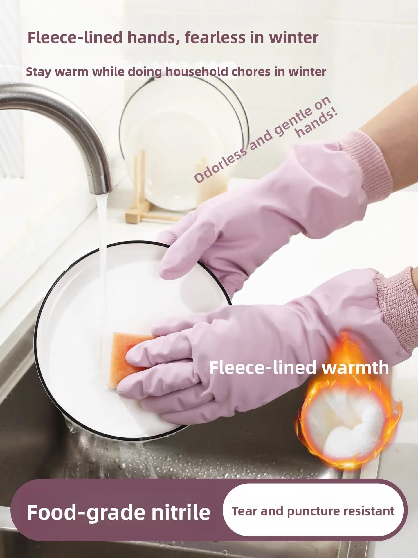 Guanti in Nitrile Rinforzati, Guanti in Gomma Durevoli per Pulizia Cucina, Adatti per Alimenti, Senza Lattice, per Donne e Utensili Domestici